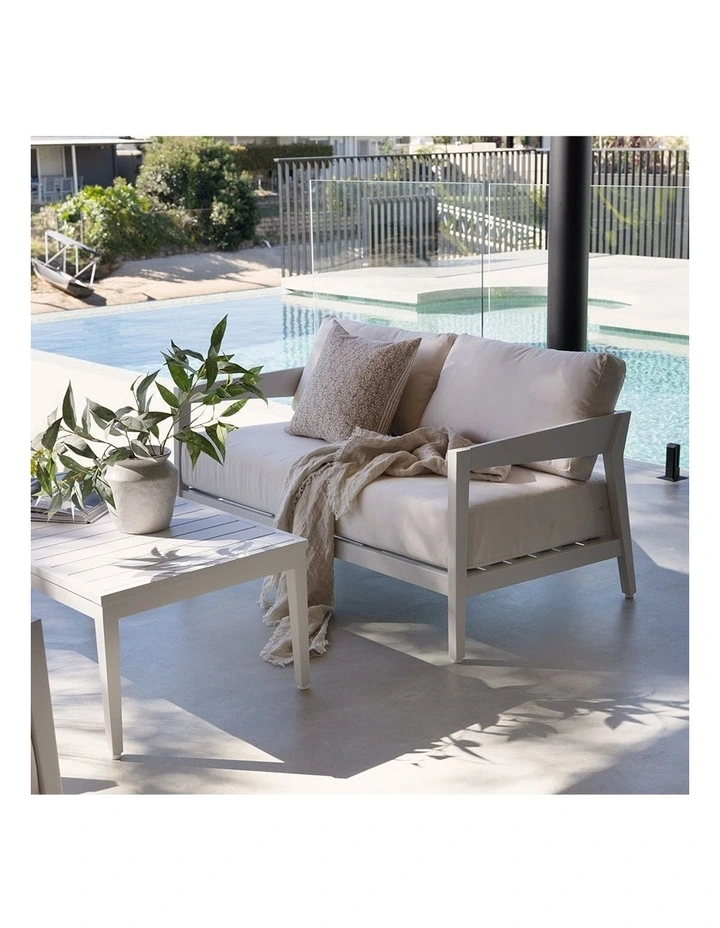 Bronte 3 2 1 1 Outdoor Aluminium Lounge Setting White With Coffee Table & Sunbrella Canvas Cushions image 3