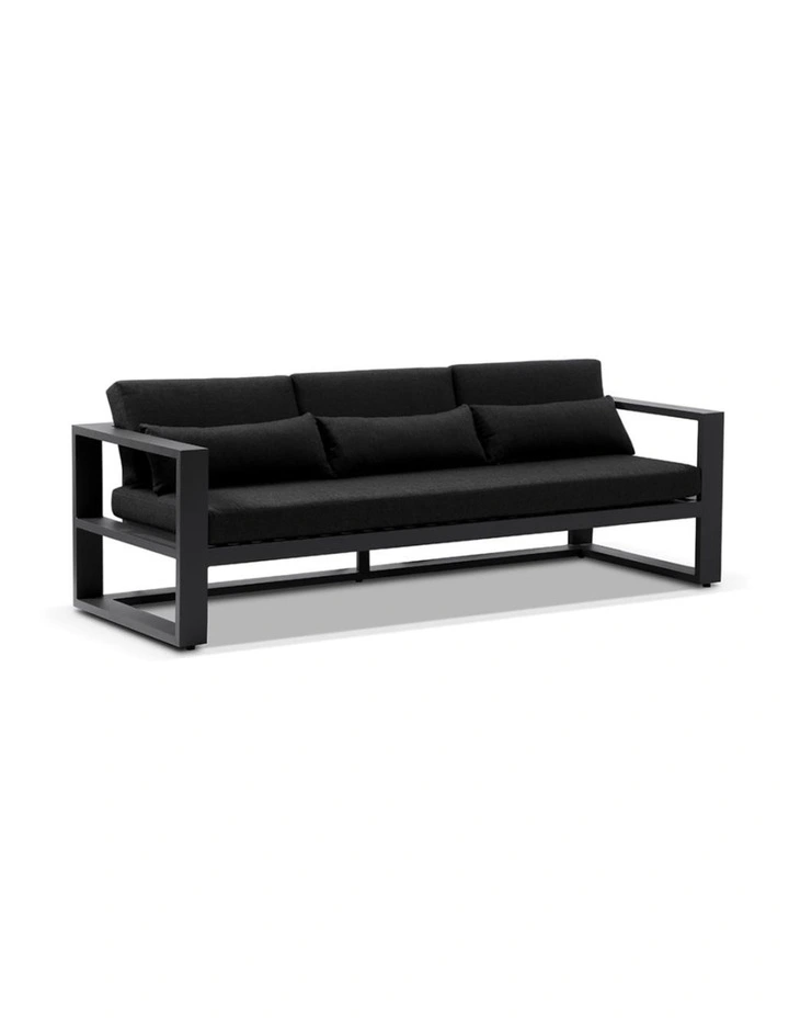 Santorini 3 2 1 1 Outdoor Aluminium Lounge Set Charcoal With Coffee Table & Denim Grey Cushions image 2
