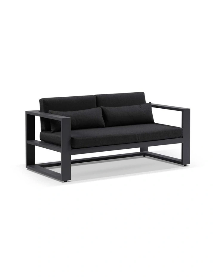 Santorini 3 2 1 1 Outdoor Aluminium Lounge Set Charcoal With Coffee Table & Denim Grey Cushions image 3