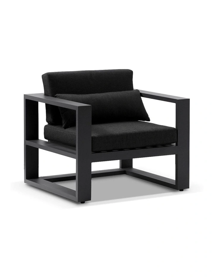 Santorini 3 2 1 1 Outdoor Aluminium Lounge Set Charcoal With Coffee Table & Denim Grey Cushions image 4
