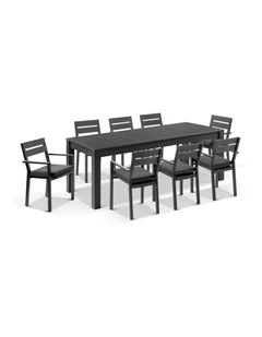Santorini 8 Seater Outdoor Rectangle Aluminium Dining Table and Chairs Setting Charcoal