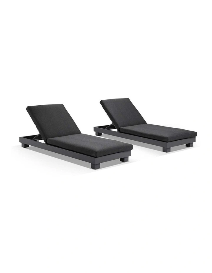 Santorini Outdoor Aluminium Pool Sun Lounge Set Charcoal & Denim Grey Cushions image 1