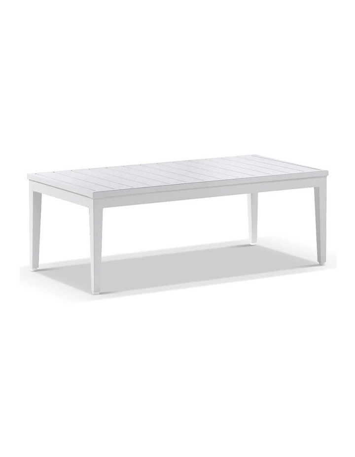 Bronte 3 1 1 Outdoor Aluminium Lounge Setting White With Coffee Table & Denim Grey Cushions image 2