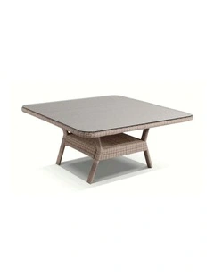 Low Dining 1.5m Square Outdoor Wicker Glass Top Table Brushed grey