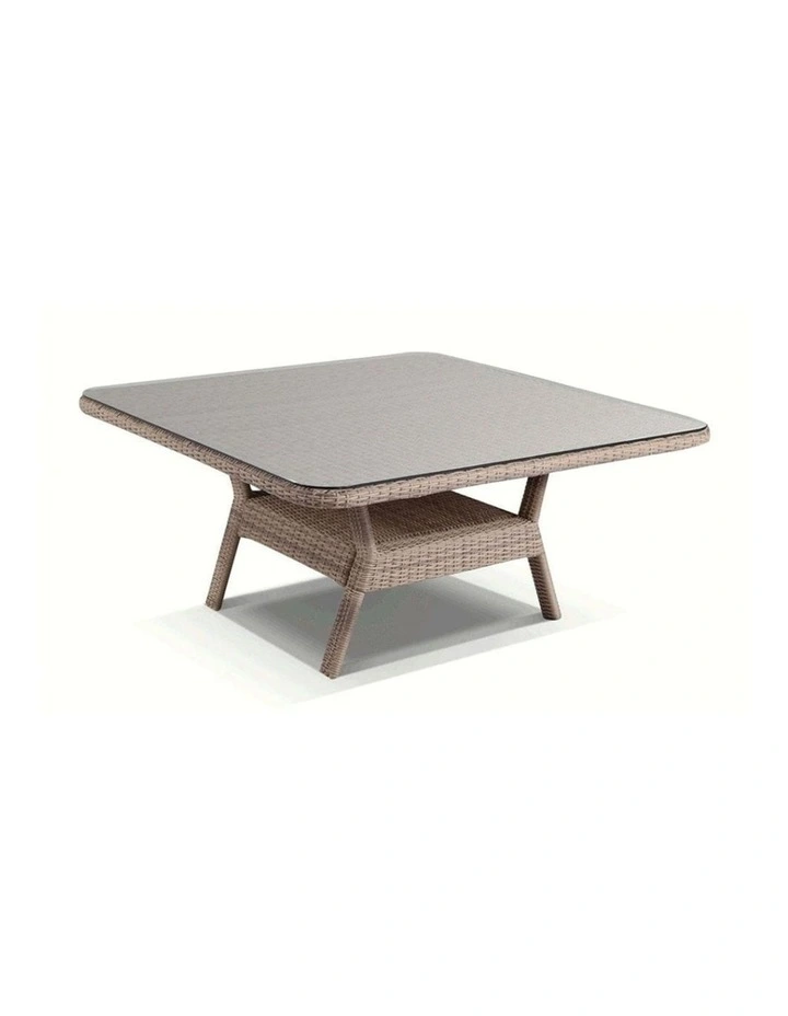Low Dining 1.5m Square Outdoor Wicker Glass Top Table Brushed grey image 1