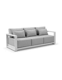 Whitehaven 3 Seater Outdoor Aluminium Lounge White & Textured Olefin Grey Cushions