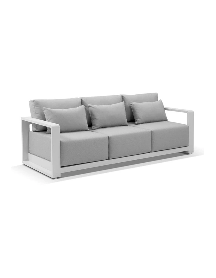Whitehaven 3 Seater Outdoor Aluminium Lounge White & Textured Olefin Grey Cushions image 1