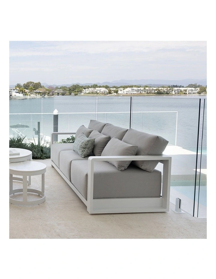 Whitehaven 3 Seater Outdoor Aluminium Lounge White & Textured Olefin Grey Cushions image 5