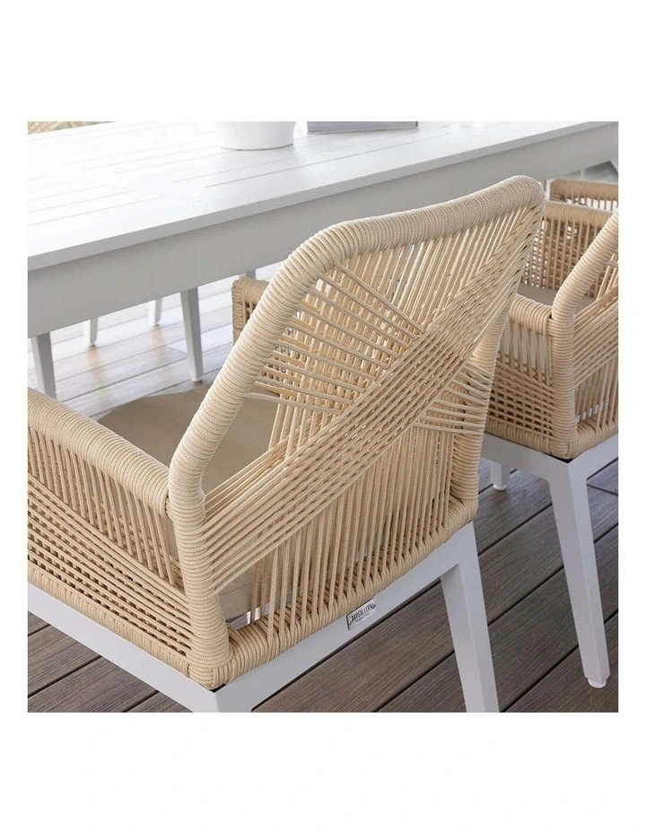 Santorini 3.55m Outdoor Aluminium Dining Table White With 12 Hugo Chairs & Cream Rope/Cream Cushions image 5