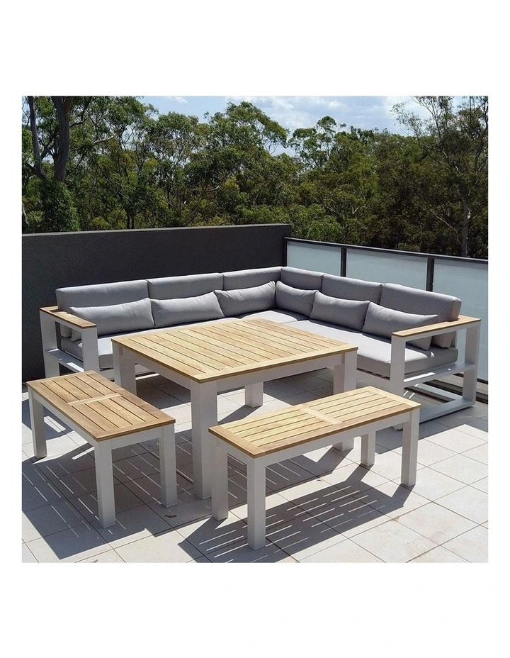 Balmoral Outdoor Aluminium Lounge and Dining Setting White & Textured Olefin Grey Cushions image 4