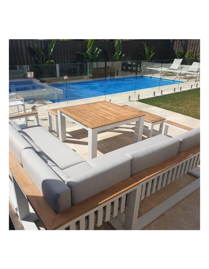 Balmoral Outdoor Aluminium Lounge and Dining Setting White & Textured Olefin Grey Cushions image 5