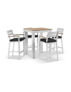 Balmoral 4 Seater Square Bar Table White With Capri Stools & Denim Grey Cushions