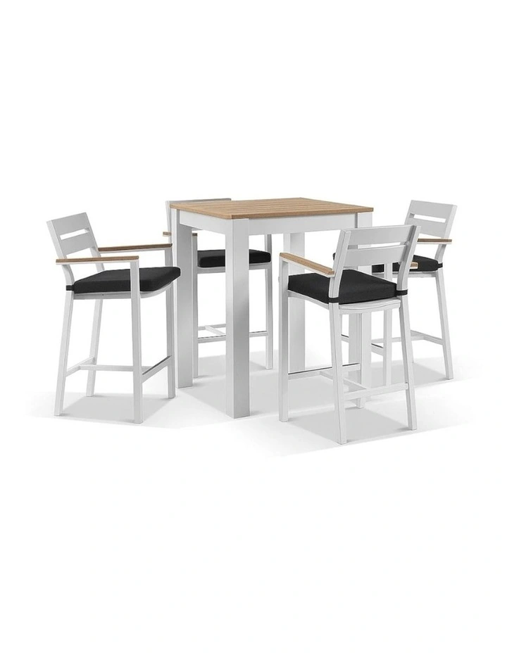 Balmoral 4 Seater Square Bar Table White With Capri Stools & Denim Grey Cushions image 1