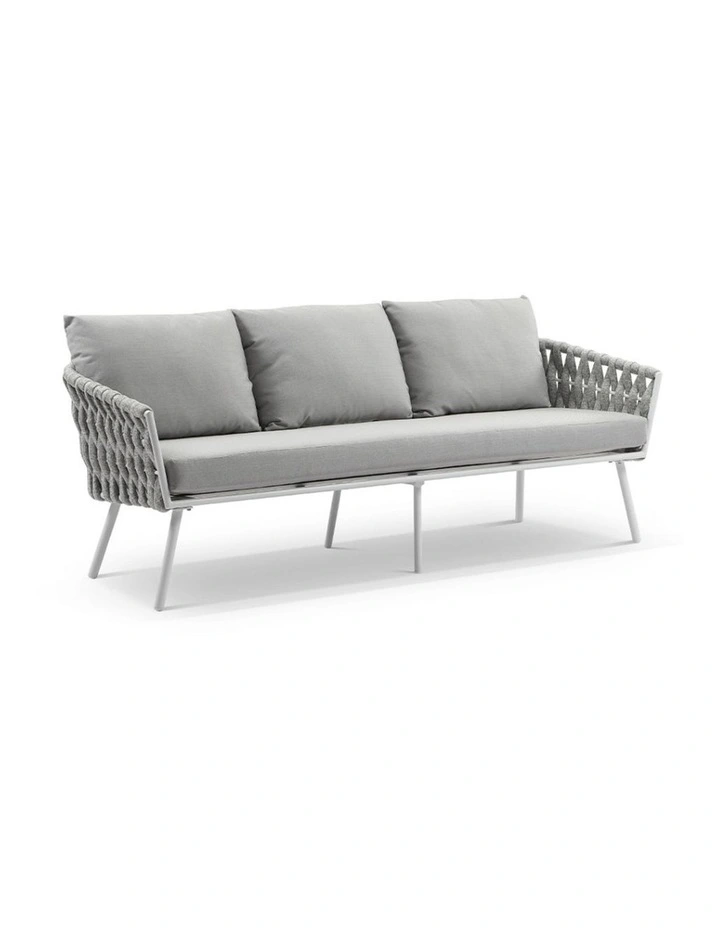 Lismore 3 Seater Outdoor Aluminium and Rope Lounge White & Grey Rope/Textured Olefin image 1