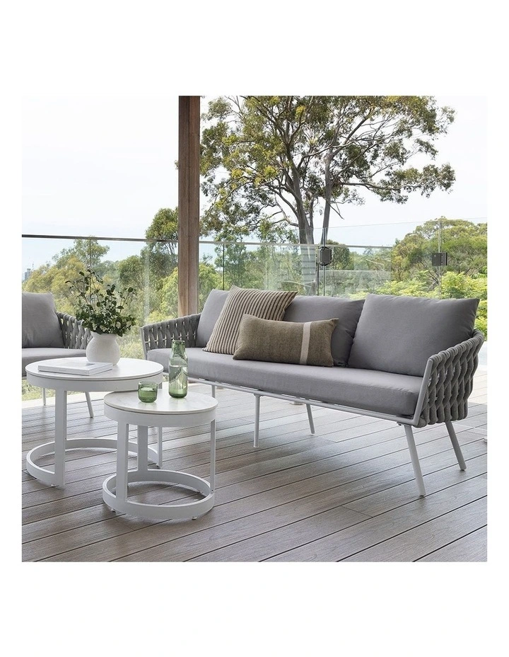 Lismore 3 Seater Outdoor Aluminium and Rope Lounge White & Grey Rope/Textured Olefin image 2