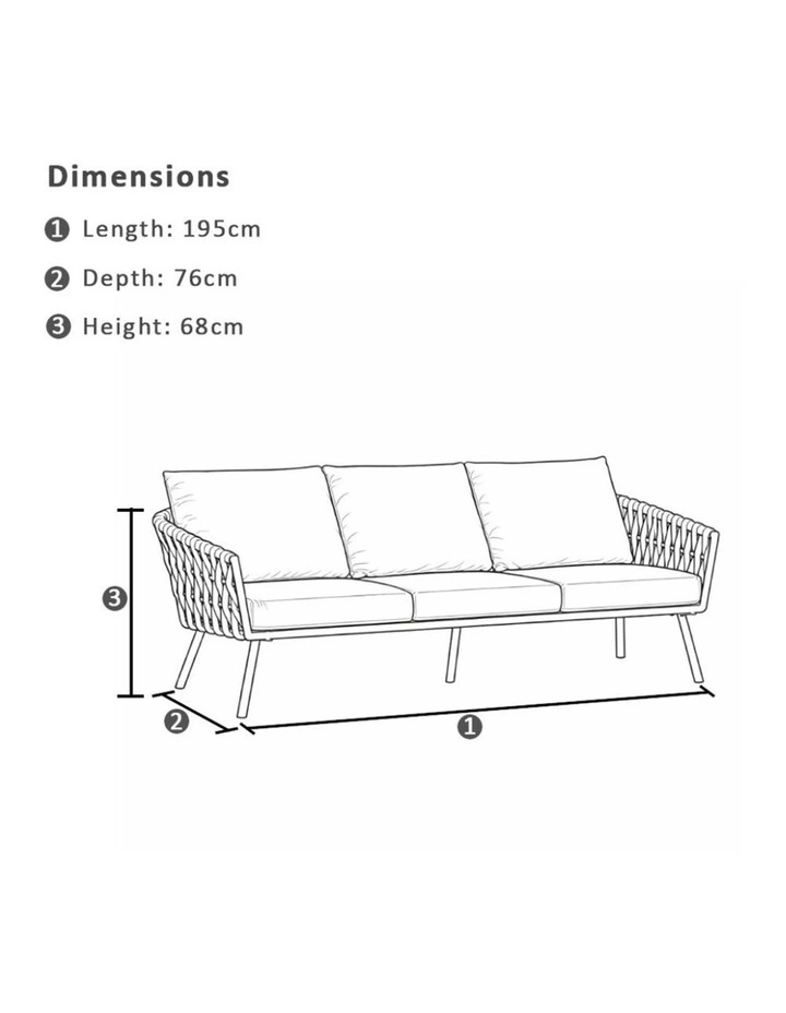 Lismore 3 Seater Outdoor Aluminium and Rope Lounge White & Grey Rope/Textured Olefin image 3