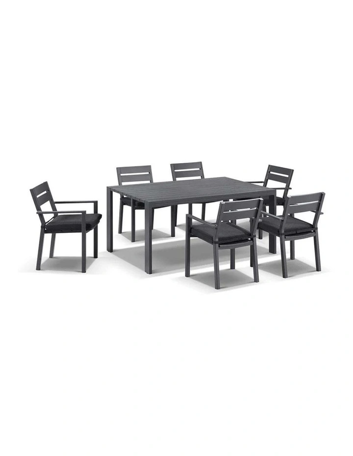Capri 6 Seater Outdoor Aluminium Dining Setting Charcoal With Santorini Chairs & Denim Grey Cushions image 1