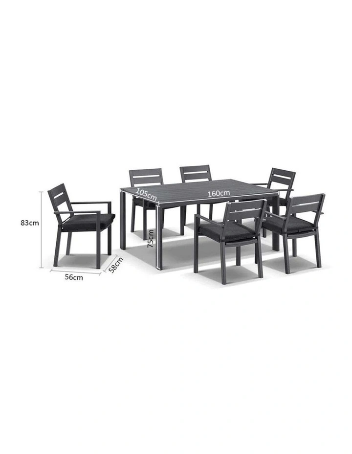 Capri 6 Seater Outdoor Aluminium Dining Setting Charcoal With Santorini Chairs & Denim Grey Cushions image 2