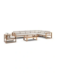 Santorini Package C Outdoor Aluminium Corner Lounge Teak Look & Cream Cushions