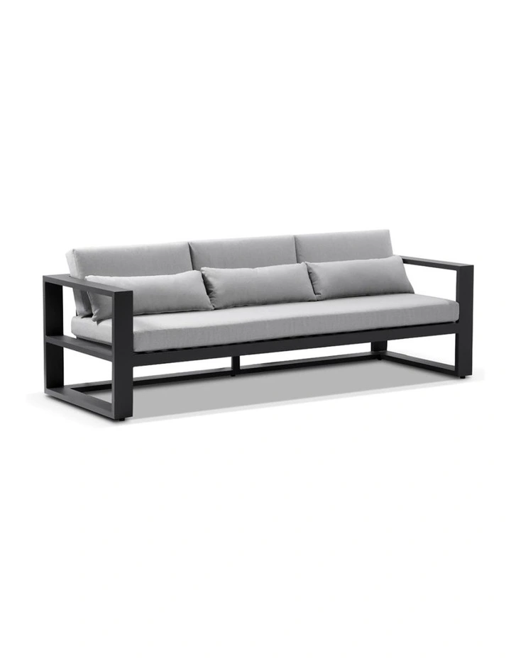 Santorini 3 2 1 Outdoor Lounge Setting Charcoal With Coffee Table & Olefin Light Grey Cushions image 2