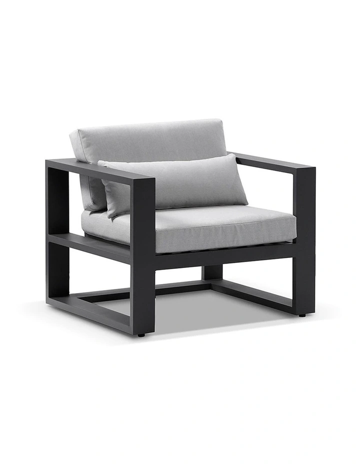 Santorini 3 2 1 Outdoor Lounge Setting Charcoal With Coffee Table & Olefin Light Grey Cushions image 3