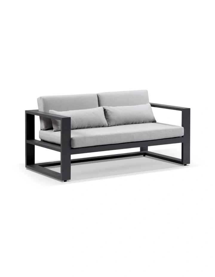 Santorini 3 2 1 Outdoor Lounge Setting Charcoal With Coffee Table & Olefin Light Grey Cushions image 4