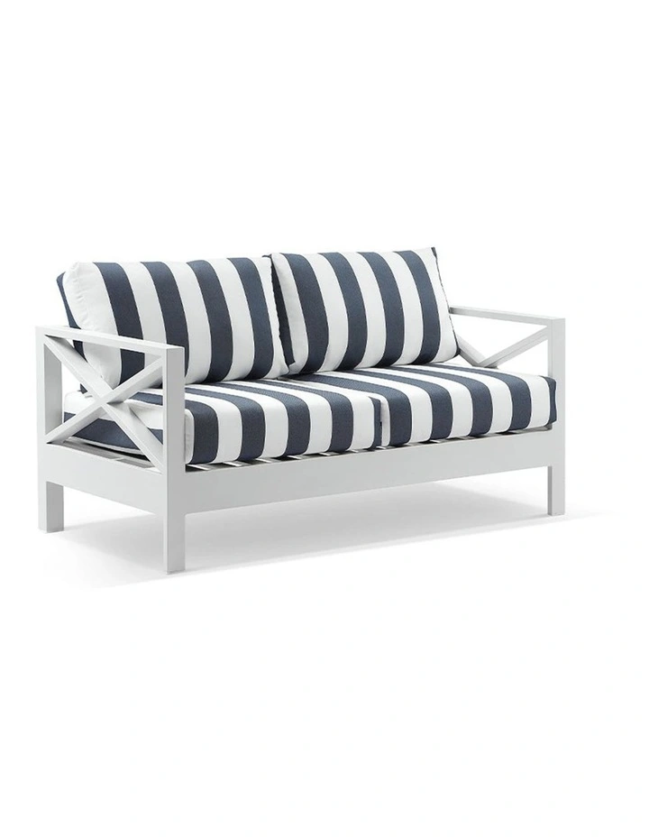 Kansas 3 2 1 1 seater Outdoor Aluminium Lounge Set White With Coffee Table & Navy Stripe Cushions image 3