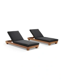 Santorini Outdoor Aluminium Pool Sun Lounge Set Teak Look & Denim Grey Cushions