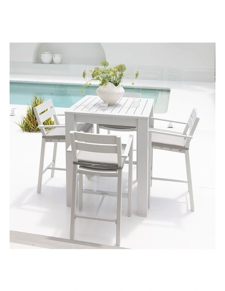 Santorini Outdoor Aluminium Square Bar Table White With 4 stools & Textured Grey Cushions image 4