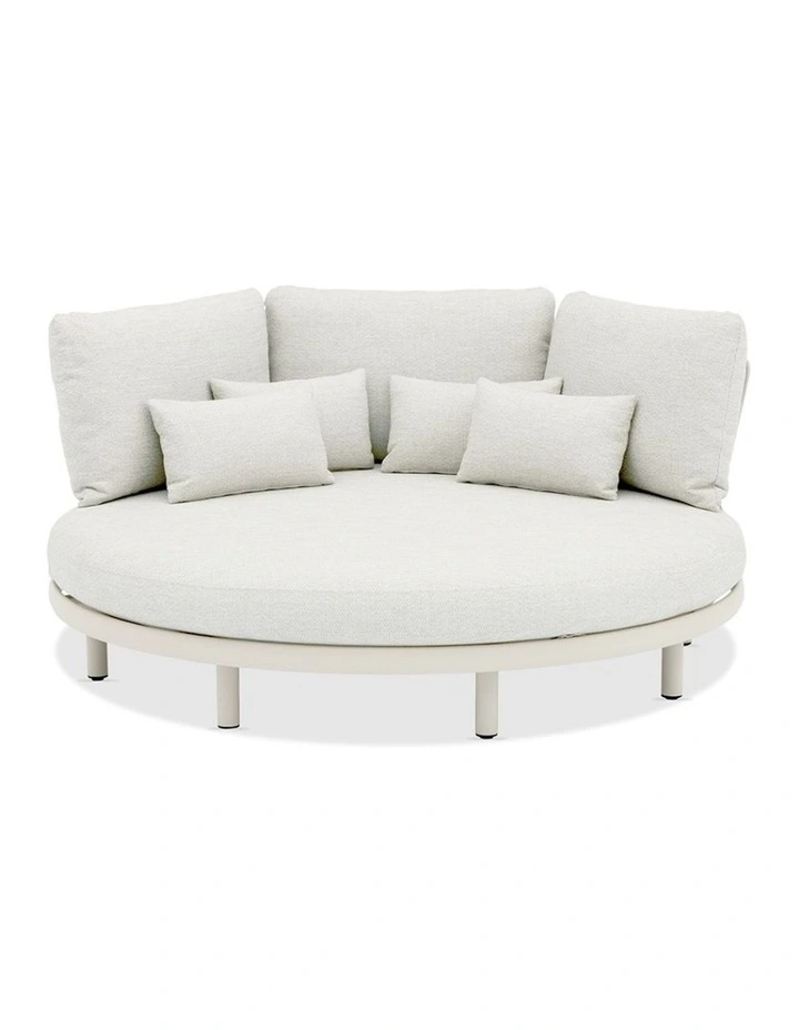 Aspen Outdoor Round Aluminium Daybed Sand & Ivory Cushions image 1