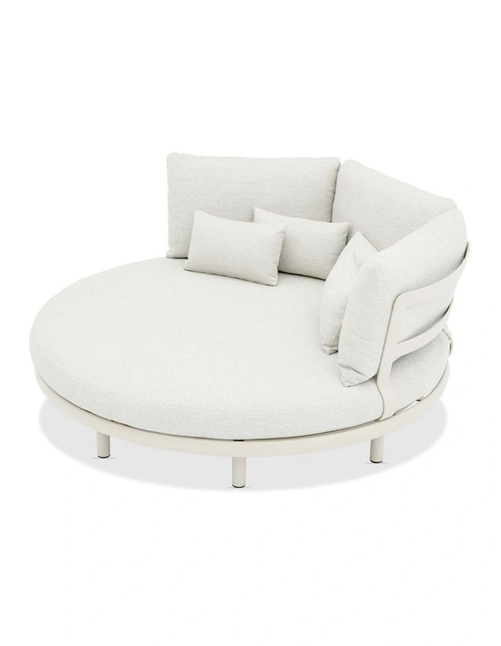 Aspen Outdoor Round Aluminium Daybed Sand & Ivory Cushions image 2