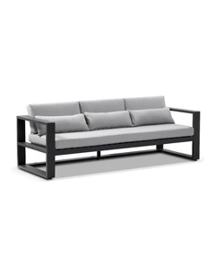 Santorini 3 Seater Outdoor Aluminium Lounge Charcoal & Textured Olefin Grey Cushions
