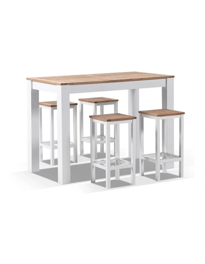 Balmoral 1.5m 4 Seater Teak Top and Aluminium Patio Bar Setting White image 1