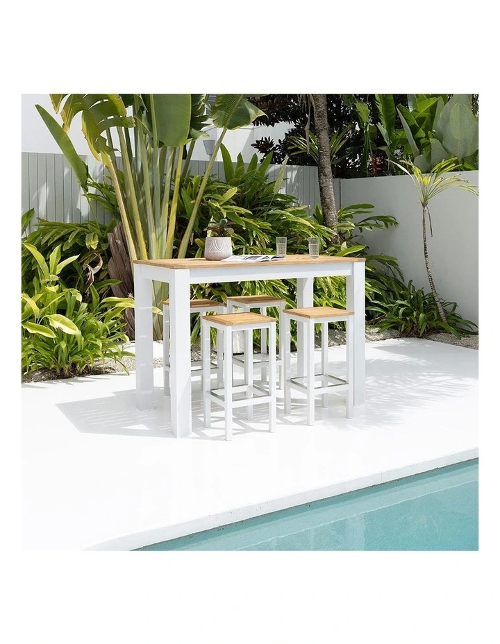 Balmoral 1.5m 4 Seater Teak Top and Aluminium Patio Bar Setting White image 4