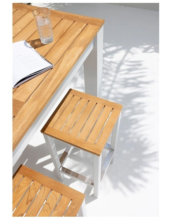 Balmoral 1.5m 4 Seater Teak Top and Aluminium Patio Bar Setting White image 6