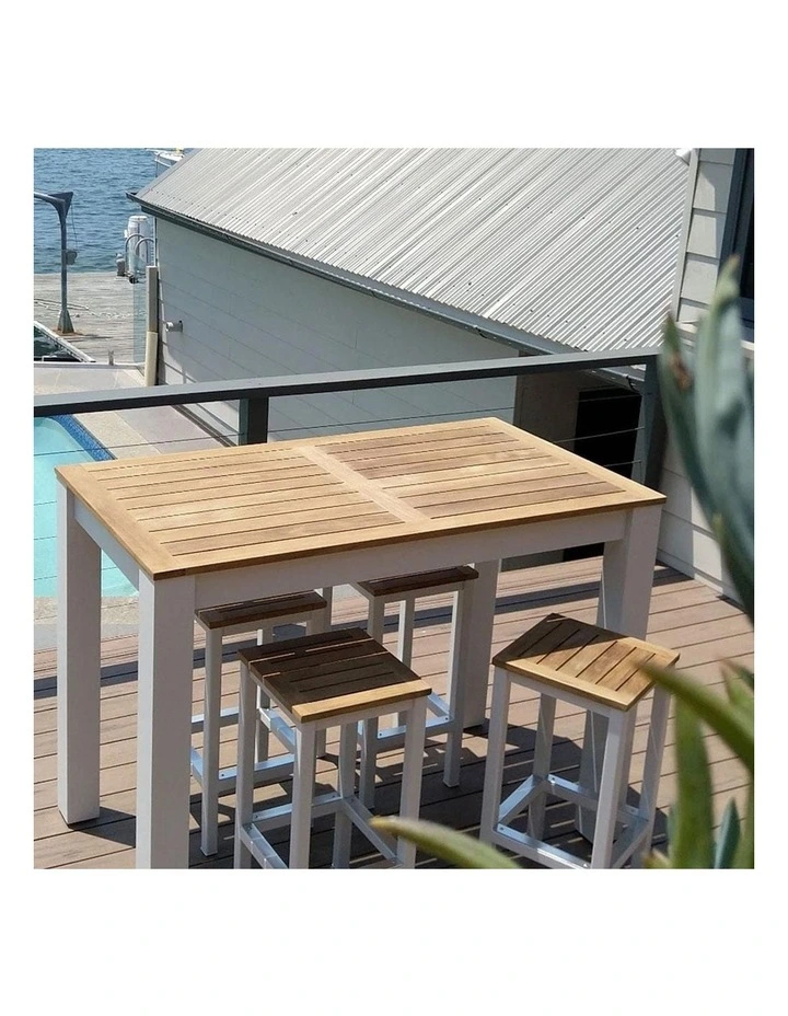 Balmoral 1.5m 4 Seater Teak Top and Aluminium Patio Bar Setting White image 7