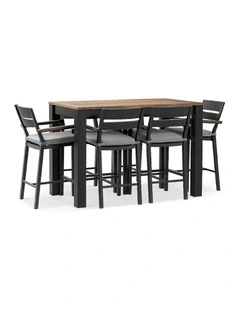 Balmoral 1.5m Aluminium Bar Table Charcoal With 6 Capri Stools & Textured Olefin Grey Cushions