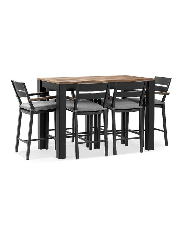 Balmoral 1.5m Aluminium Bar Table Charcoal With 6 Capri Stools & Textured Olefin Grey Cushions image 1