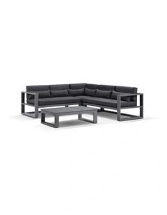 Santorini Package A Outdoor Aluminium Corner Lounge Charcoal & Denim Grey Cushions