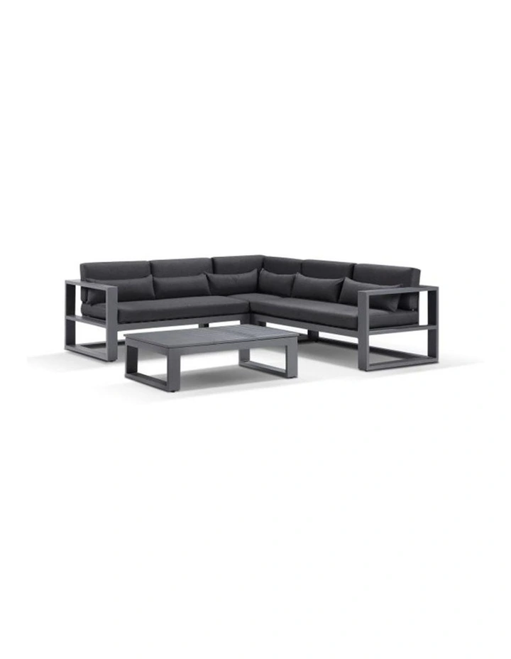 Santorini Package A Outdoor Aluminium Corner Lounge Charcoal & Denim Grey Cushions image 1