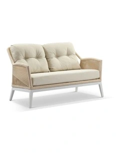 Hugo 2 Seater Outdoor Aluminium and Rope Lounge White & Cream Rope/Cream Cushions