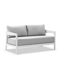 Bronte 2 Seater Outdoor Aluminium Lounge White & Textured Olefin Grey Cushions