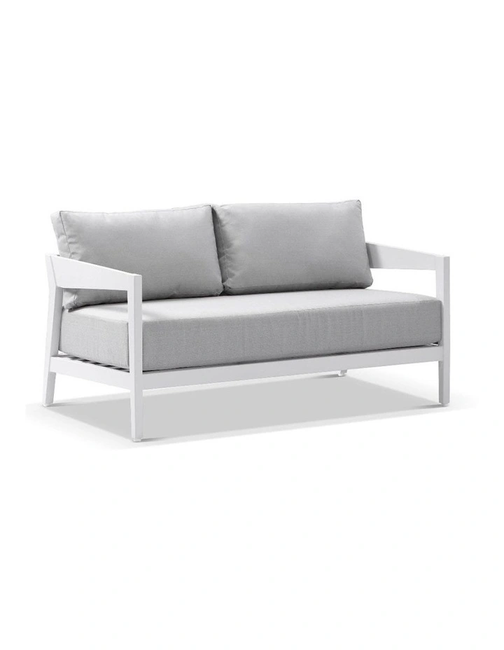 Bronte 2 Seater Outdoor Aluminium Lounge White & Textured Olefin Grey Cushions image 1