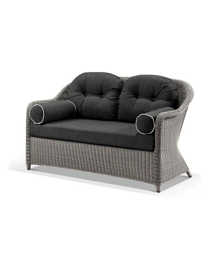 Plantation Outdoor Wicker 2 Seater Lounge Brushed Grey & Denim Cushions image 2