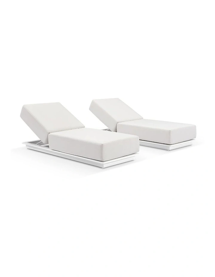 Whitehaven Outdoor Aluminium Single Sun lounge Set in Sunbrella White & Canvas Cushions image 1