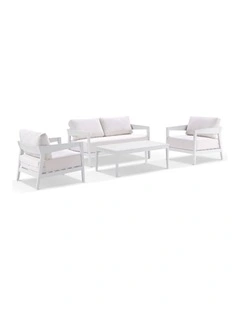 Bronte 2 1 1 Outdoor Aluminium Lounge Setting White With Coffee Table & Sunbrella Canvas Cushions