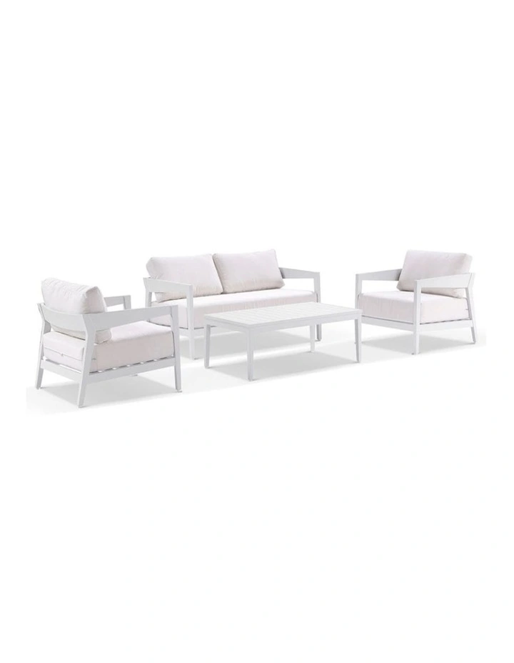 Bronte 2 1 1 Outdoor Aluminium Lounge Setting White With Coffee Table & Sunbrella Canvas Cushions image 1