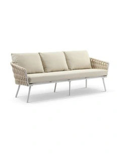 Lismore 3 Seater Outdoor Aluminium and Rope Lounge White & Cream/White Cushions