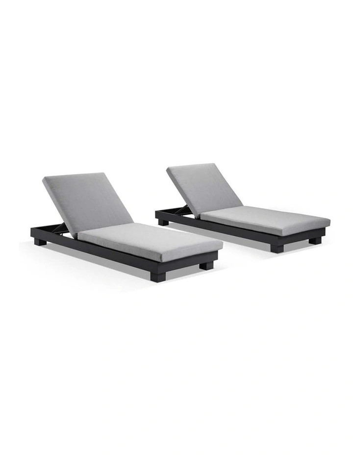 Santorini Outdoor Aluminium Pool Sun Lounge Set Charcoal & Textured Grey Cushions image 1