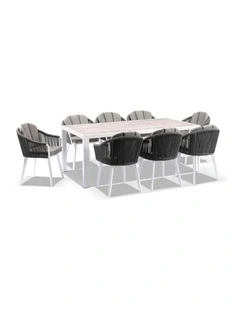 Alpine 8 Seater Rope and Aluminium Dining Table Chairs Setting Frost White